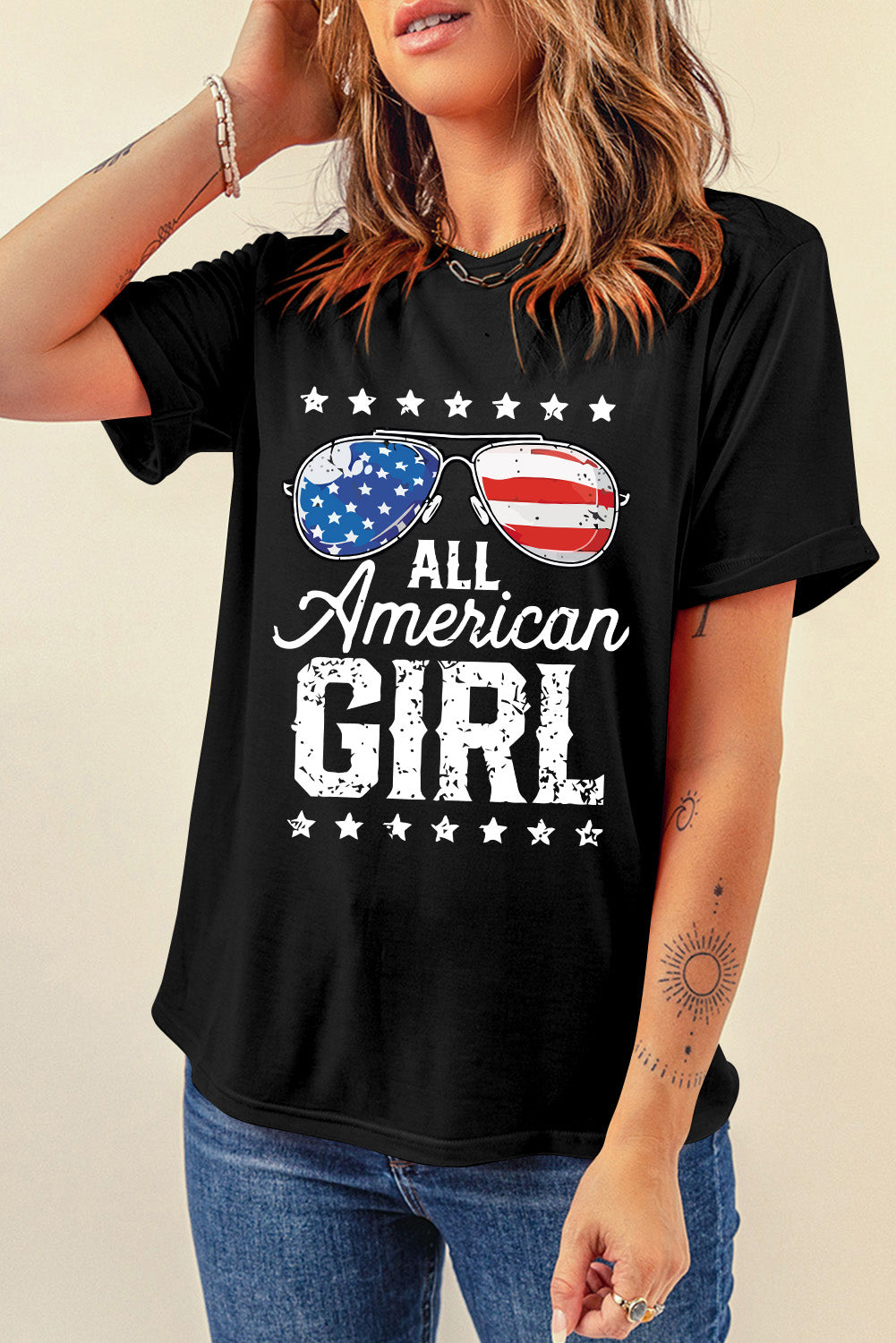 Black Stars and Stripes Glasses Slogan Graphic T Shirt Graphic Tees 2364757bb4be60ed
