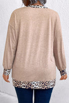 Parchment Leopard Patchwork V Neck Long Sleeve Plus Size Top Plus Size Long Sleeve Tops 23a289b79662cd1b