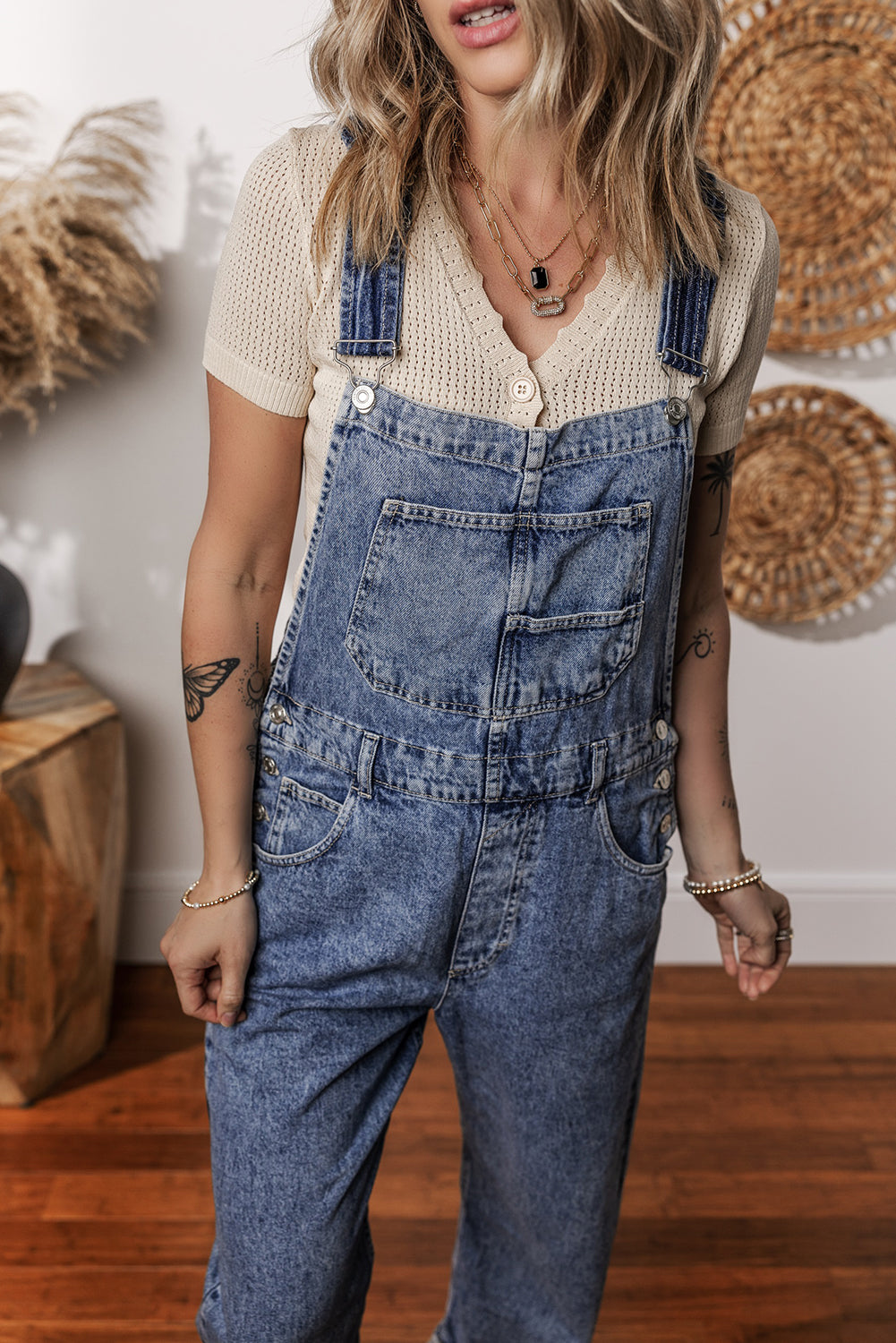 Sail Blue Straight Leg Pockets Denim Bib Overall Jumpsuits 23bd79dc30d8074a
