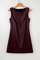 Coffee Faux Leather Sleeveless Round Neck Mini Dress Short Dresses 23e53b4f3830b334