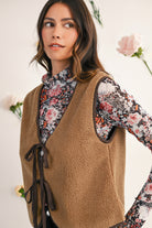 Light French Beige Fleece Tie Front Winter Vest Jackets 2426422a90c0f5aa