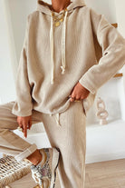 Jet Stream Drawstring Pullover Hoodie and High Waist Pants Corduroy Suit Two Piece Pants Sets 2443b8e16a59fb8f