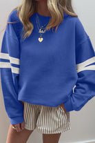 White Preppy Striped Sleeve Loose Sweatshirt Sweatshirts & Hoodies 24738e290c8969cb