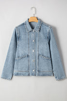 Myosotis Scallop Trim Collar Pocket Button Up Denim Jacket Jackets 24c446c8937add7d