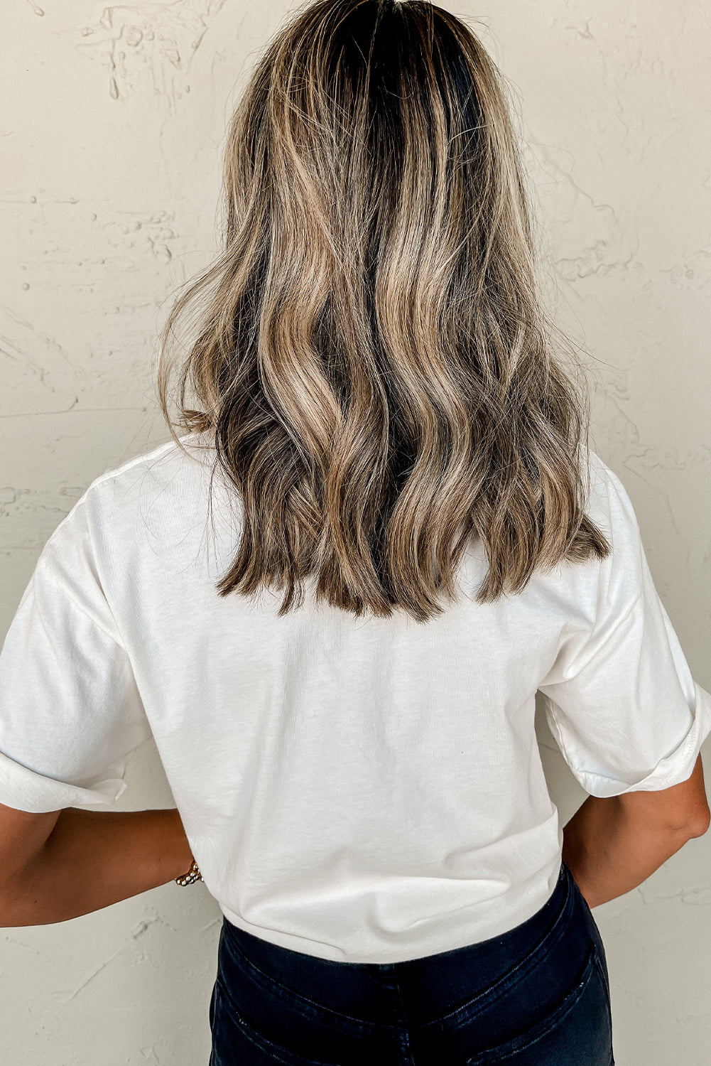 White Rodeo Sequins Patch Graphic Casual Round Neck Tee Graphic Tees 24dba0b7ea5b089e