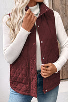 Wild Ginger Flower Shape Quilted Snap Button Zip Up Winter Vest Coats 24dea8e56b5e8b2f