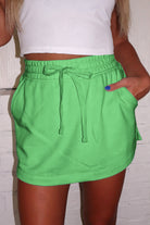Light Green French Terry Drawstring Mini Skort with Pockets Shorts 2547b29242f47e89