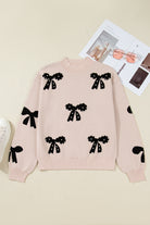 Smoke Gray Pearl Embellished Bow Pattern Loose Sweater Sweaters 254b3cf7eea39cfe