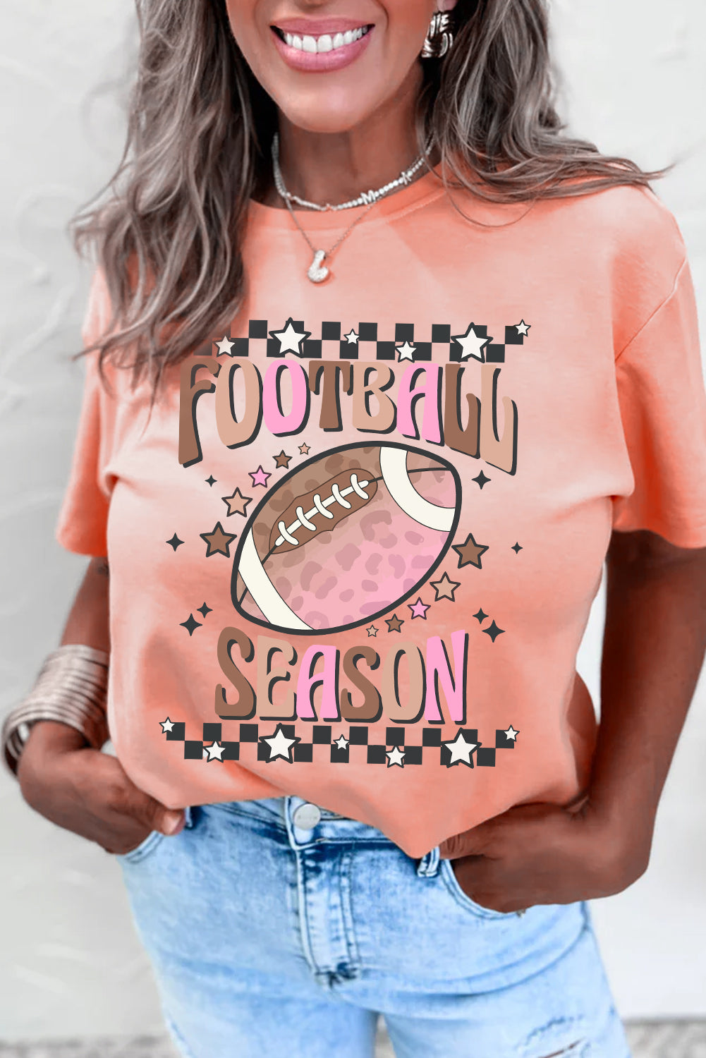 Pink FOOTBALL SEASON Heat Transfer Printing Graphic Game Day T Shirt Graphic Tees 25529bd02a39f2c6