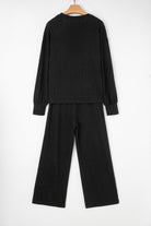 Black Textured Chest Pocket Drop Sleeve Top and Pants Set Two Piece Pants Sets 25d39cef272b04f7