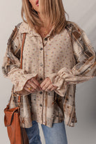 Oatmeal Boho Floral Plaid Patchwork Waffle Knit Distressed Jacket Jackets 25d7966f395cd79f