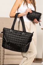 Black Quilted Patchwork Large Tote Bag and Clutch 2pcs Set Tote Bags 260da25b1af5010e