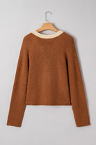 Chestnut Contrast Color V Neckline Knit Cardigan Cardigans 26112812d26a2dd1
