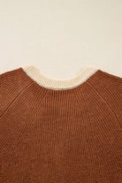 Chestnut Contrast Color V Neckline Knit Cardigan Cardigans 2615489ed0d2c15c