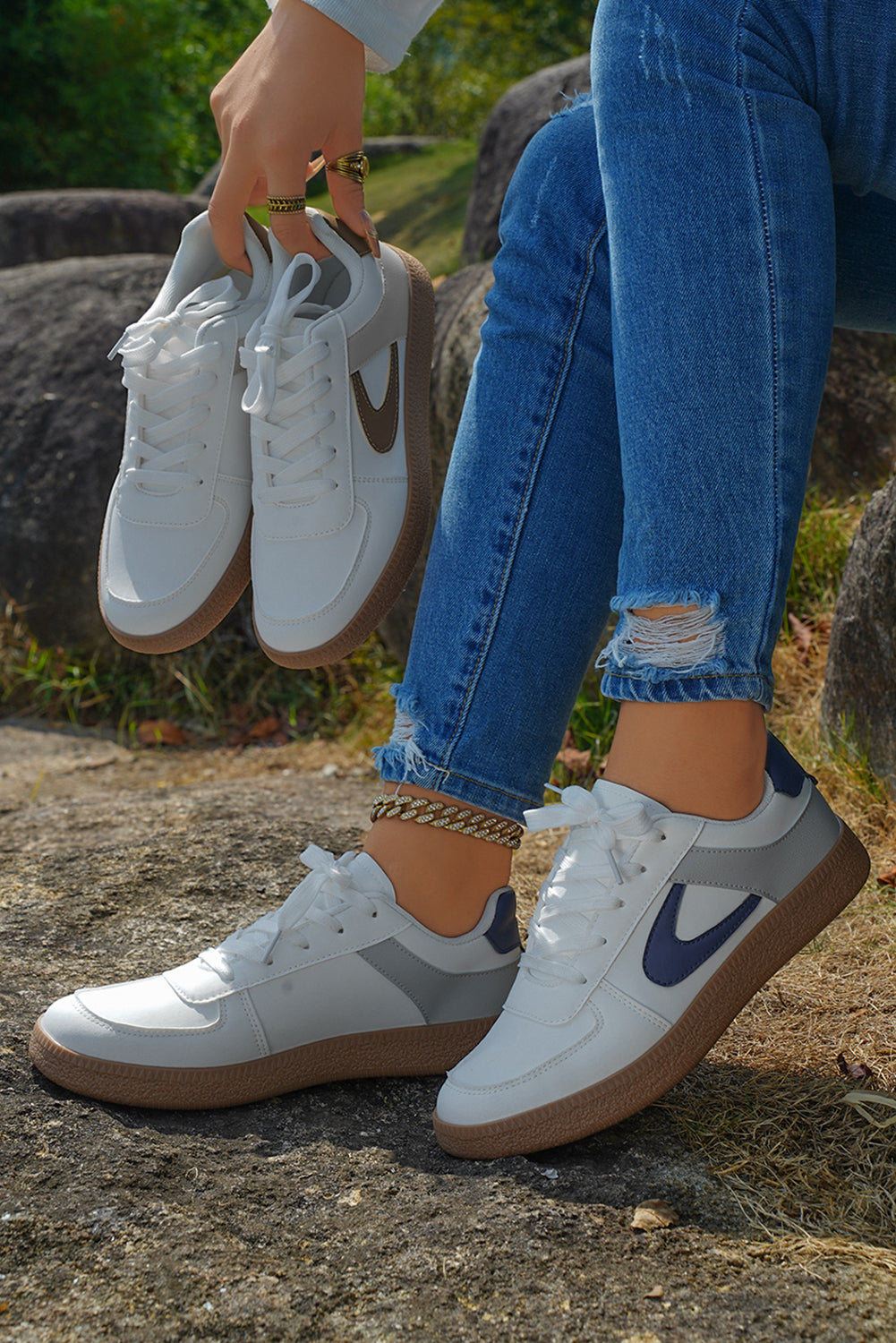 Coffee PU Leather Lace Up Sneakers Sneakers 261852b1ab607ff5