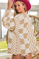 Orchid Petal Colorblock Checked Open Front Knitted Cardigan Cardigans 263a9a36c6f207b8