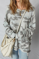 Green Camouflage Print Exposed Seam Drop Shoulder Sweatshirt Sweatshirts & Hoodies 26449b9e40e602c5
