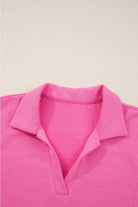 Sachet Pink Solid Color Collared Pullover and Central Seam Pants Set Two Piece Pants Sets 2665a46fc126c9f4