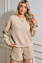 Parchment Diamond Quilted Plain Pullover and Shorts Set Two Piece Shorts Sets 267bbb8b715d4198