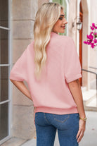 Light Pink Puff Sleeve Zipper Pop of Color Neckline Blouse Blouses 268d94278786bcc4