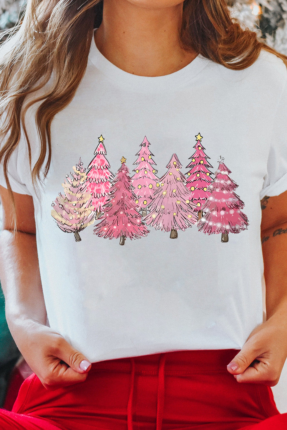 White Christmas Trees Heat Transfer Printing Graphic Tee Graphic Tees 269010a5a9556251