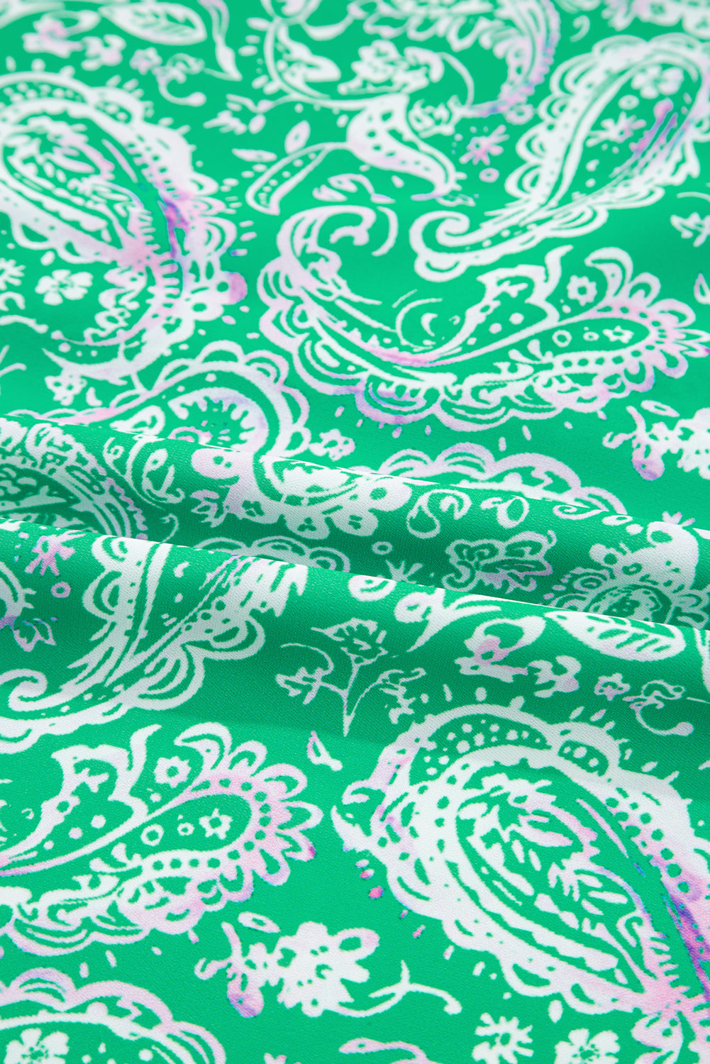 Green Paisley Print Long Sleeve Button Front Tied Waist Mini Dress Short Dresses 269bd13c4cc4494a