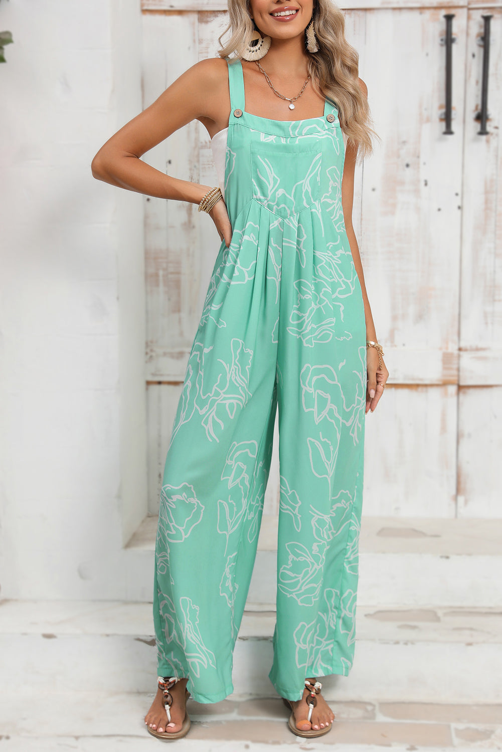 Moonlight Jade Abstract Print Wide Leg Bib Overall Jumpsuits 2704f46b87632d42