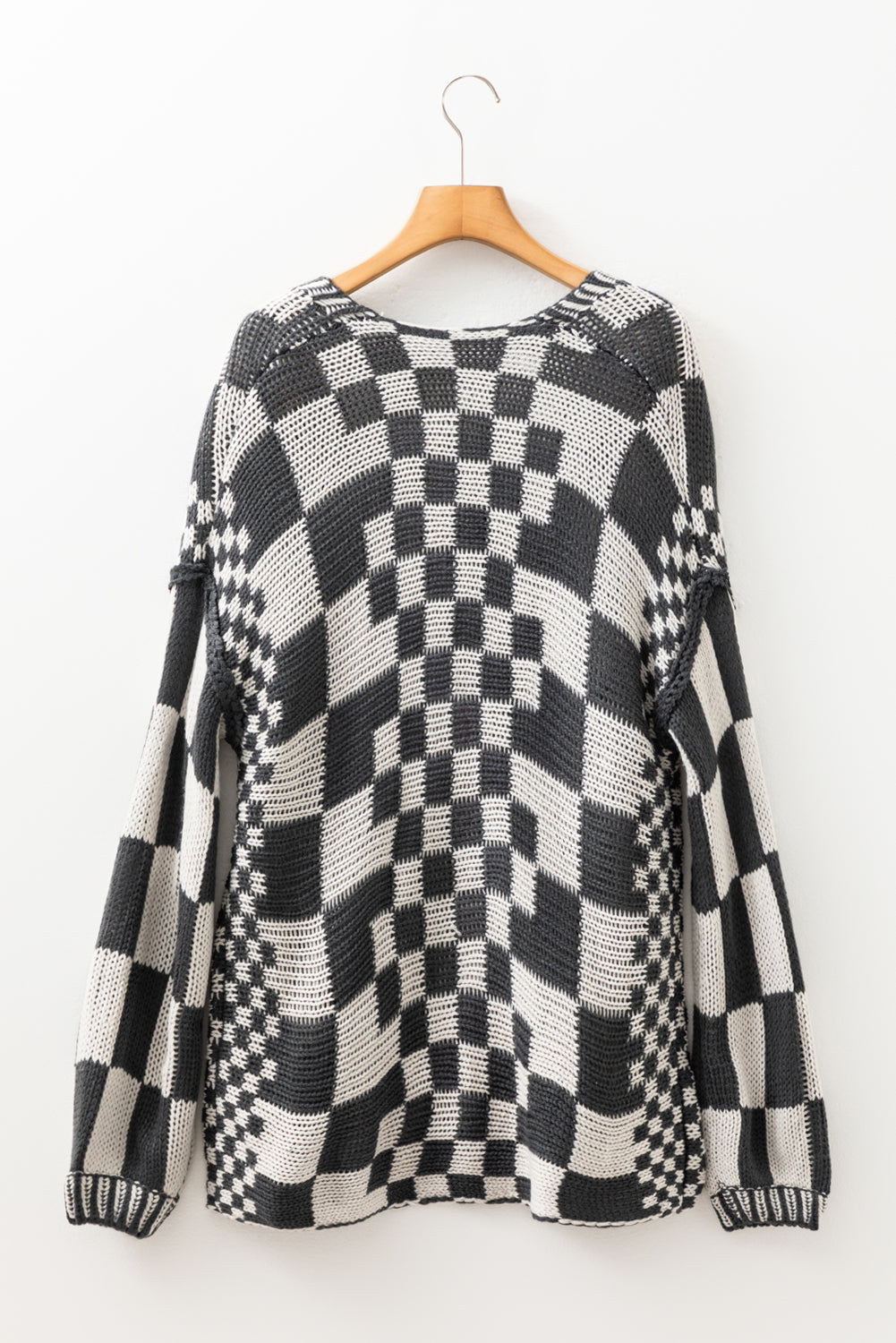 Orchid Petal Colorblock Checked Open Front Knitted Cardigan Cardigans 27103906ce17e329