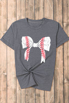 Gray Casual Baseball Bowknot Graphic Roll Up Sleeve Tee Graphic Tees 273243a649739552