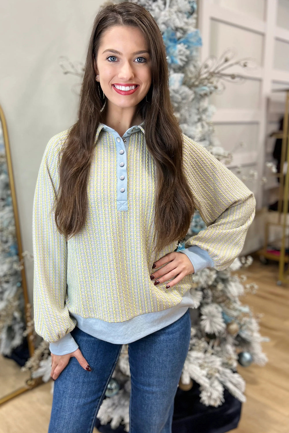 Beau Blue Striped Henley Collar Textured Sweatshirt Sweatshirts & Hoodies 273ccf097c6a1b7d