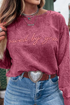 Mineral Red saved by grace Letter Embroidery Mineral Wash Loose Sweatshirt Sweatshirts & Hoodies 27717a8bd8ef6094