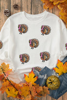 White Thanksgiving Turkey Sequins Patch Pullover Sweatshirt Graphic Sweatshirts 27b608f53186c055