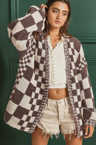 Orchid Petal Colorblock Checked Open Front Knitted Cardigan Cardigans 27c1fa385683c84d