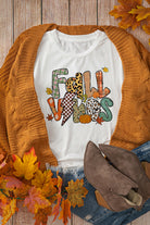 White FALL VIBES Cotton Blend Heat Transfer Printing Casual T Shirt Graphic Tees 27f63033e4d41ab1