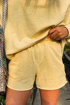 Yellow Cream Button Collar Drop Shoulder Pullover and Shorts Set Two Piece Shorts Sets 28527deab48e9e41