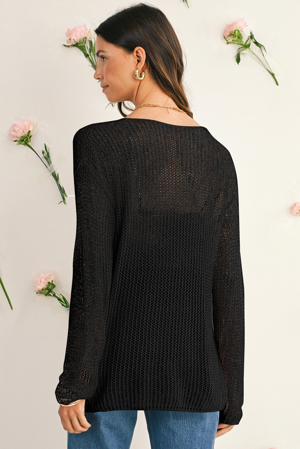 Black Crochet Hollow-out Knit Sweater Sweaters 2859736ede6fa8fe