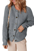 Medium Grey Chunky Buttoned Front Round Neck Cardigan Sweater Cardigans 28c854f2b28d5f5f
