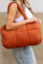 Black Solid Quilted Puffy Zipped Large Tote Bag Tote Bags 28d587388495bae1