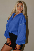 Sky Blue Button-up Collared Exposed Seam Chic Sweatshirt Sweatshirts & Hoodies 291fa50dbf5a9fc5