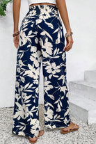 Blue Floral Smocked Frill Waist Wide Leg Pants Pants 29830e1760ba6c0f