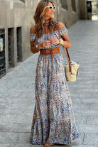 Blue Boho Paisley Print Off Shoulder Maxi Dress Maxi Dresses 29856767c762a8a3