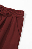 Burgundy Tied Elastic High Waist Pleated Detail Solid Sweatpants Pants & Culotte 2986d1bbdf9ac18a