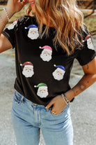 Black Father Christmas Graphic Sequins Patch T Shirt Graphic Tees 2a0e3d41fde59826