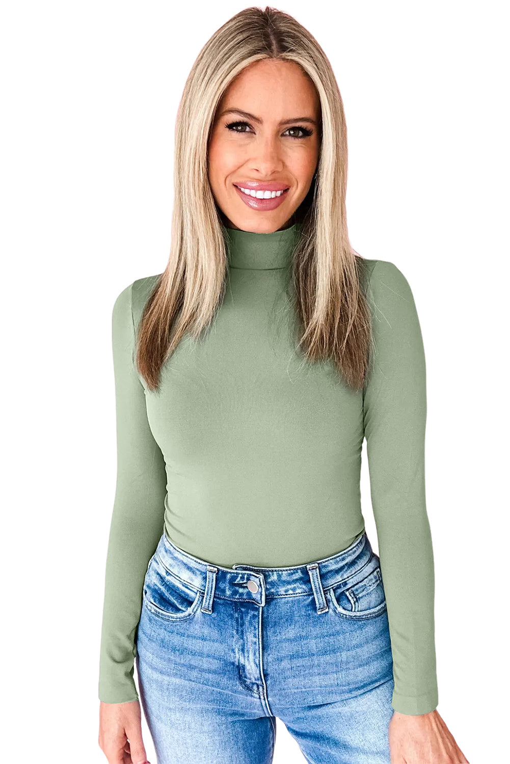 Green Bay Slim Fit High Neck Long Sleeve Basic Top Long Sleeve Tops 2a0ef6aeb40e06a4
