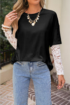 White Fake Two-Piece Lace Long Sleeve Drop Shoulder Tee T Shirts 2a1d1d5703b1ec9d
