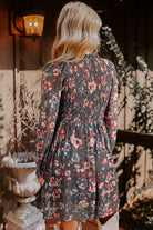 Brown Frilly Smocked Bodice Floral Mesh Long Sleeve Mini Dress Short Dresses 2a25986c4af4e6bd