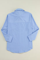 Black Stripe Roll-tab Sleeve Pocketed Tunic Shirt Shacket Long Sleeve Tops 2a773564e6ed7462