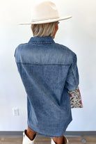 Blue Chest Pocket Raw Hem Denim Loose Shirt Dress Short Dresses 2a7cde8856987c05