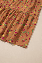 Brown Plus Size Floral Split V Neck Ruffled Sleeve Tiered Maxi Dress Plus Size Dresses 2a84c331da8d7420