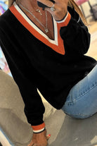 Black Contrast Striped Trim V Neck Knit Sweater Sweaters 2abdfb0590c3bb4a